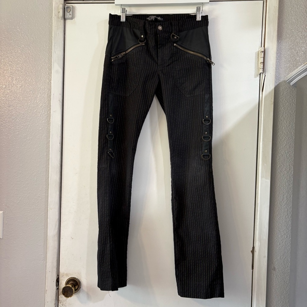 Lip Service Pin stripe Pants Zipper Hooks Grunge SteamPunk Goth Gangsta Pranksta